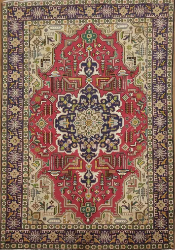 Vintage Geometric Persian Wool Tabriz Rug  5x6