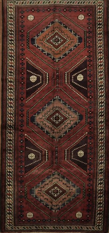 Authentic Persian Geometric Vintage Wool Ardebil Runner Rug 4x9