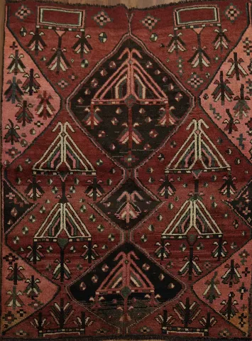 Stylish Old Rustic Vintage Wool Qashqai Rug 4x5