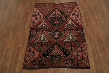 Stylish Old Rustic Vintage Wool Qashqai Rug 4x5