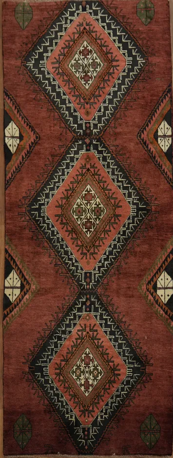 Vintage Persian Geometric Wool Runner Shiraz Rug 3x8