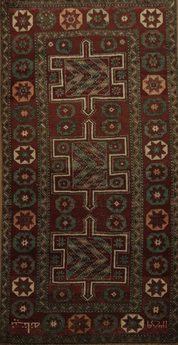Vintage Geometric Persian Wool Qashqai Runner Rug  3x7