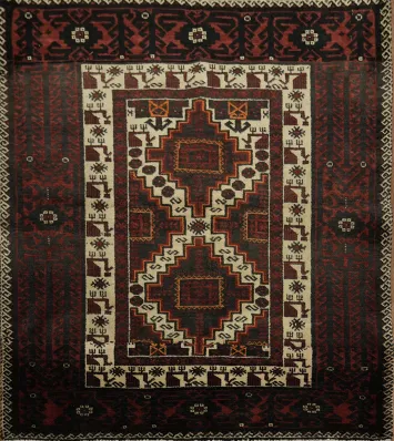 Geometric Vintage Oriental Wool Square Wool Rug 3x3