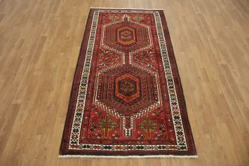 Vintage Persian Geometric Wool Ardebil Red Runner Rug 3x7