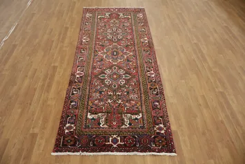 Vintage Persian Geometric and Floral Wool Heriz Runner Rug 4x10