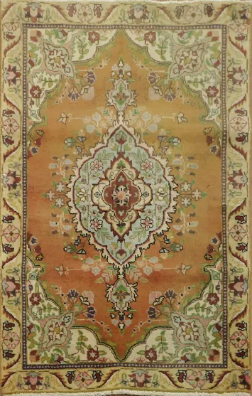 Traditional Floral Wool Persian Tabriz Rug 3x4