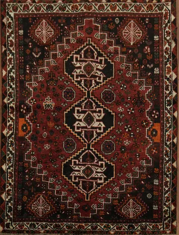Authentic Persian Qashqai Tribal Wool Rug 4x5