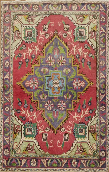 Geometric Persian Wool Tabriz Rug 3x5
