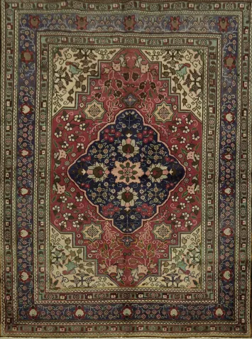 Persian Geometric and Floral Wool Tabriz Area Rug 5x6