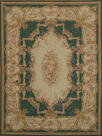 Timeless Vintage Style Area Aubusson Tapestries Rug with Floral Pattern 9x12