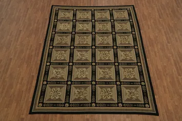 Artisan Beauty: Intricate Tulip Designs in Distressed Area Aubusson Tapestries Rug 9x12