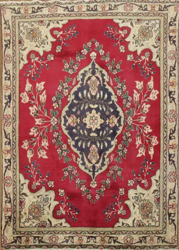 Classic Vintage-Style Rug with Intricate Floral Patterns Tabriz 5x6