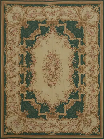 Sophisticated Beige and Green Aubusson Tapestries Area Rug 9x12