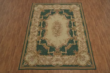 Sophisticated Beige and Green Aubusson Tapestries Area Rug 9x12