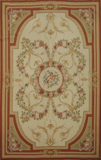 Aubusson-Tapestry Rug with Floral Elegance 6x9