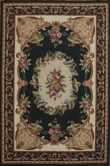 Luxurious Rectangular Rug Embellished with Roses and Stylish Borders 6x9