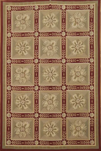 Sumptuous Floral Needlepoint Rug with Intricate Border Design 6x9