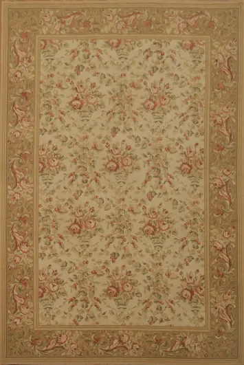 Traditional Beige and Red Aubusson-Tapestry Rug 6x9