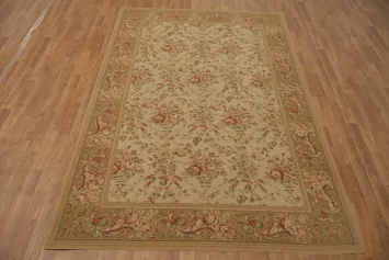 Traditional Beige and Red Aubusson-Tapestry Rug 6x9