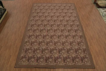 Sophisticated Brown and Beige Patterned Aubusson-Tapestry Area Rug 12x18
