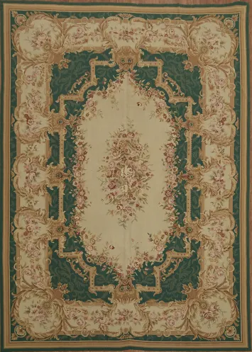 Sophisticated Antique-Style Aubusson Tapestries Rug with Authentic Floral Designs 10x14