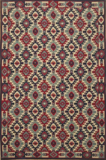 Geometric Colorful Aubusson-Tapestry Rug 4x6