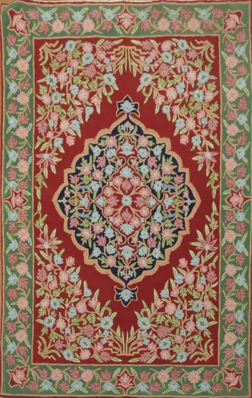 Hand Made Tapestries Red and Green Rug Floral 4x6