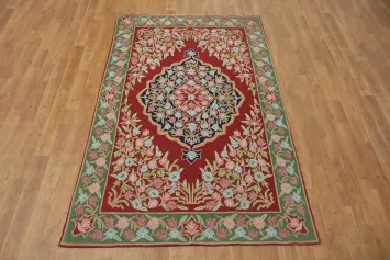 Hand Made Tapestries Red and Green Rug Floral 4x6
