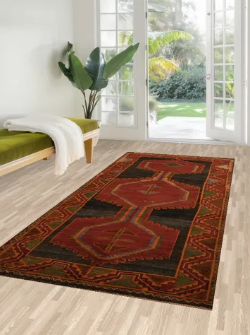 Geometric Vegetables Dye Tribal Lori Shiraz Runner Rug 4x9
