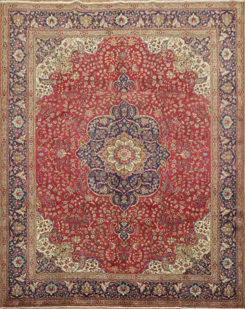 Traditional Floral Vintage Wool Tabriz Rug  10x13