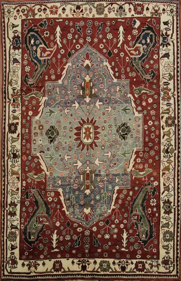 Vintage Geometric Shiraz Persian Area Rug 6x10