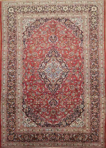 Vintage Floral Mashad Persian Area Rug 9x13