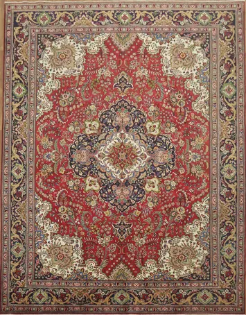 Vintage Floral Tabriz Persian Area Rug 10x13
