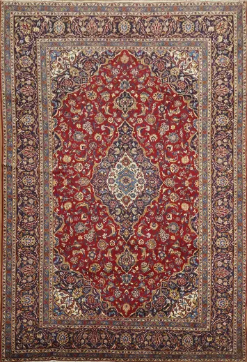 Handmade Floral Kashan Persian Large Rug 10x14