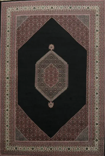 Luxurious Deep Black Traditional Oriental Bidjar Large Rug 12x18