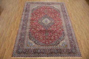 Luxurious Traditional Kashan Persian Area Rug 10x13Red Medallion Rug for Classic Interiors