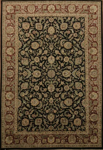 Exquisite Baroque-Inspired Black Traditional Vegetable-Dye Oriental Agra Large Rug 12x18