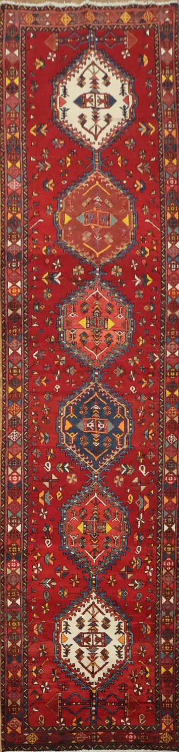 Vibrant Geometric Heriz Persian Runner Rug 3x14