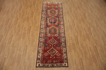 Exquisite Handwoven Red Ardebil Rug Featuring Abstract Motifs 4x12