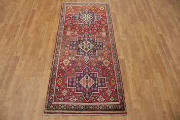 Colorful Vintage Geometrix Tabriz Persian Runner Rug 3x7