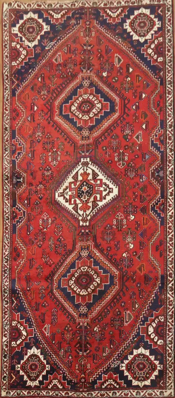 Red Tribal Qashqai Persian Runner Rug 4x9