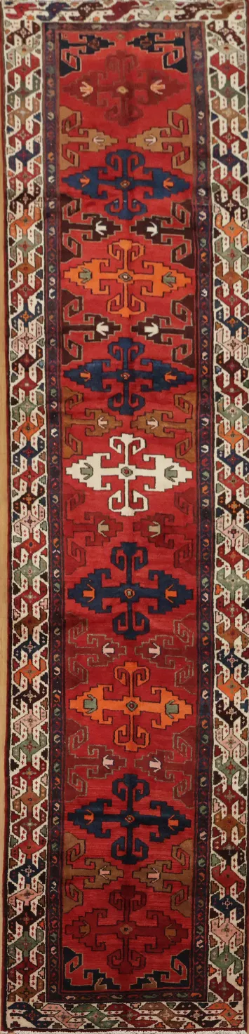 Geometric Vintage Wool Persian Runner Rug 3x14