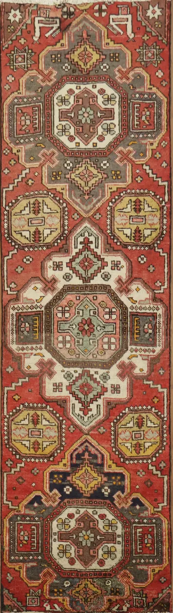 Vintage Geometric Persian Heriz Runner Rug 2x7