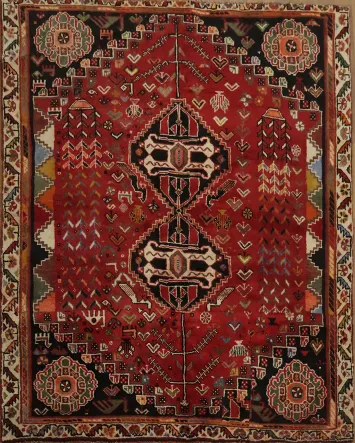 Geometric Tribal Vintage Shiraz Persian Rug 5x6