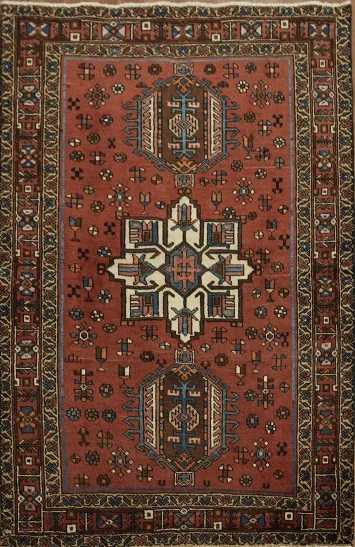 Exquisite Vintage Geometric Hamedan Persian Rug 4x6