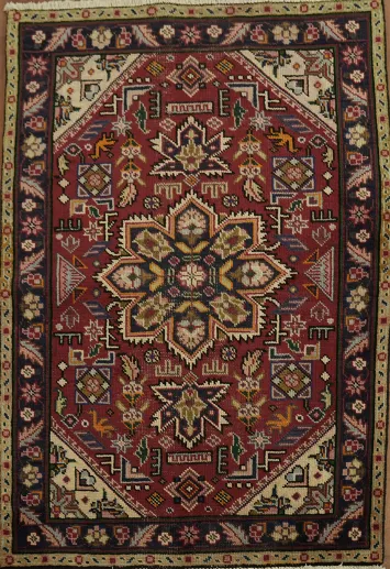 Traditional Red Geometric Tabriz Persian Rug 3x5