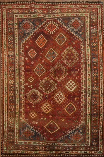 Vintage Geometric Qashqai Persian Area Rug 6x8
