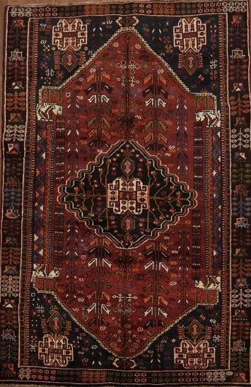 Authentic Geometric Tribal Shiraz Persian Area Rug 5x8