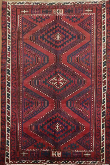Rich Red Geometric Qashqai Persian Area Rug 6x8