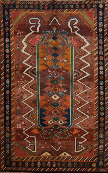 Vibrant Geometric Gabbeh Persian Area Rug 5x8